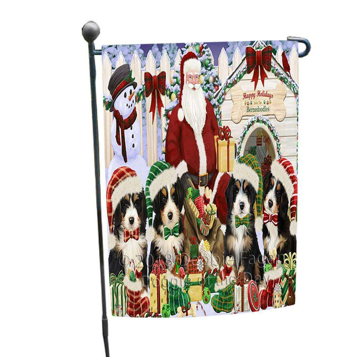 Happy Holidays Christmas Bernedoodles Dog House Gathering Garden Flag GFLG51201