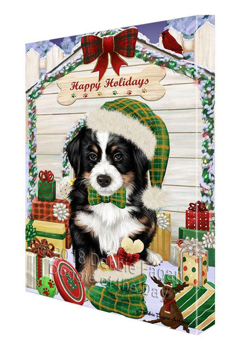 Happy Holidays Christmas Bernese Mountain Dog House with Presents Canvas Print Wall Art Décor CVS78614