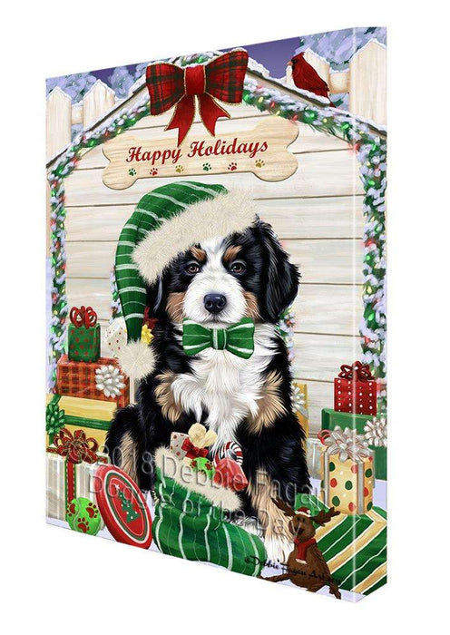 Happy Holidays Christmas Bernese Mountain Dog House with Presents Canvas Print Wall Art Décor CVS78623