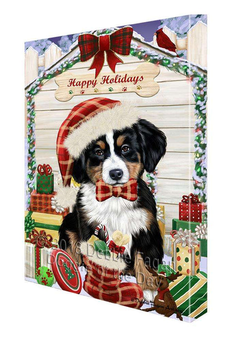Happy Holidays Christmas Bernese Mountain Dog House with Presents Canvas Print Wall Art Décor CVS78632