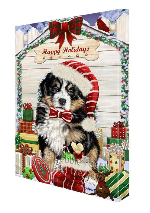 Happy Holidays Christmas Bernese Mountain Dog House with Presents Canvas Print Wall Art Décor CVS78641