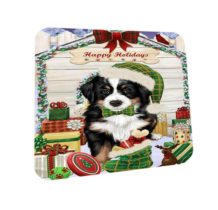 Happy Holidays Christmas Bernese Mountain Dog House with Presents Coasters Set of 4 CST51295