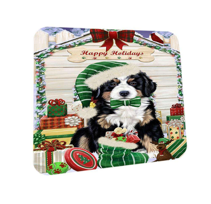 Happy Holidays Christmas Bernese Mountain Dog House with Presents Coasters Set of 4 CST51296