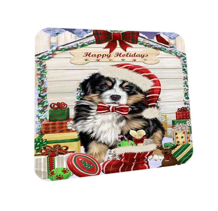 Happy Holidays Christmas Bernese Mountain Dog House with Presents Coasters Set of 4 CST51298