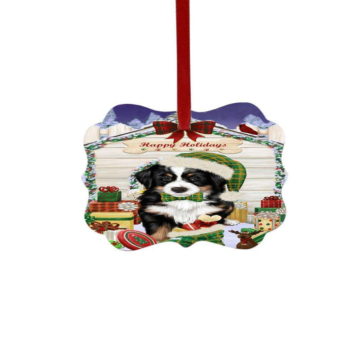 Happy Holidays Christmas Bernese Mountain Dog House With Presents Double-Sided Photo Benelux Christmas Ornament LOR49786