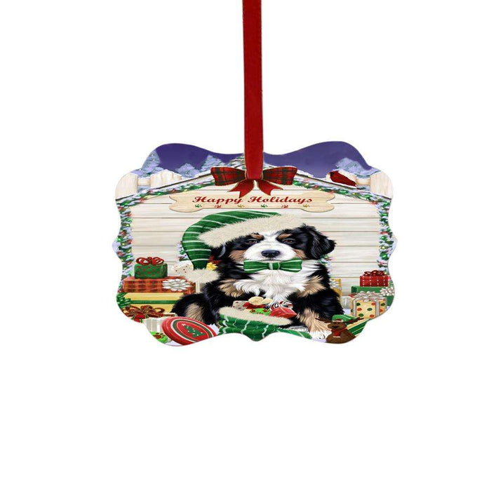 Happy Holidays Christmas Bernese Mountain Dog House With Presents Double-Sided Photo Benelux Christmas Ornament LOR49787