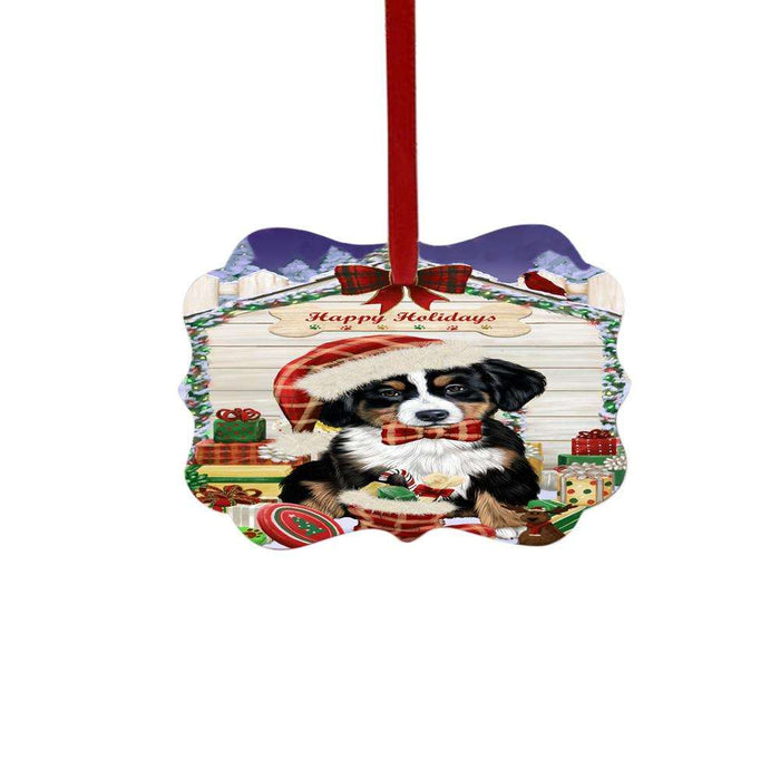 Happy Holidays Christmas Bernese Mountain Dog House With Presents Double-Sided Photo Benelux Christmas Ornament LOR49788