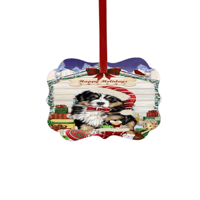 Happy Holidays Christmas Bernese Mountain Dog House With Presents Double-Sided Photo Benelux Christmas Ornament LOR49789