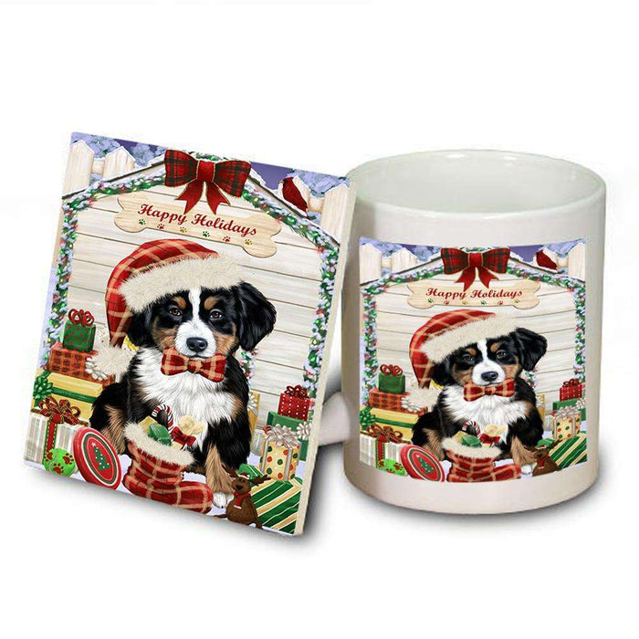 Happy Holidays Christmas Bernese Mountain Dog House with Presents Mug and Coaster Set MUC51330