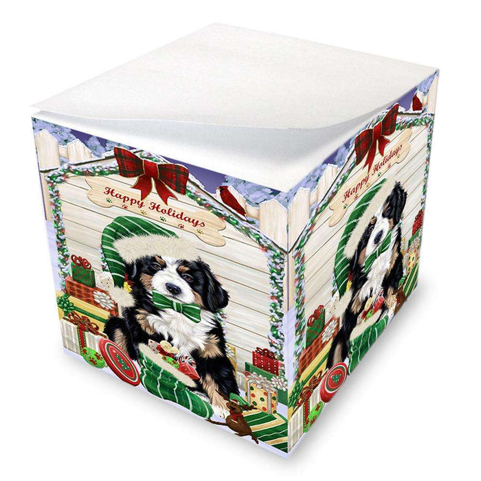 Happy Holidays Christmas Bernese Mountain Dog House with Presents Note Cube NOC51337