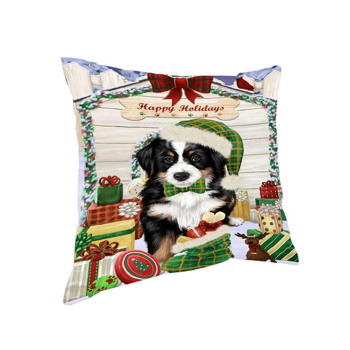 Happy Holidays Christmas Bernese Mountain Dog House with Presents Pillow PIL61408