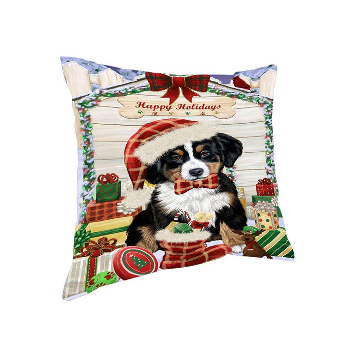 Happy Holidays Christmas Bernese Mountain Dog House with Presents Pillow PIL61416