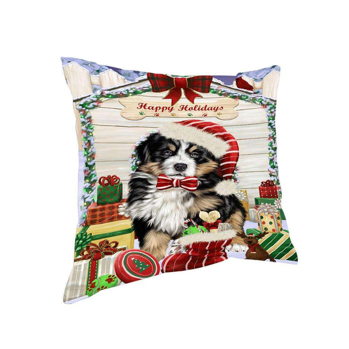 Happy Holidays Christmas Bernese Mountain Dog House with Presents Pillow PIL61420
