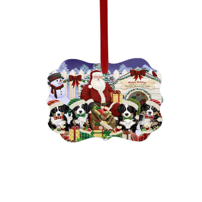 Happy Holidays Christmas Bernese Mountain Dogs Dog House Gathering Double-Sided Photo Benelux Christmas Ornament LOR49683