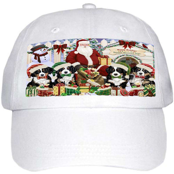 Happy Holidays Christmas Bernese Mountain Dogs House Gathering Ball Hat Cap HAT57573