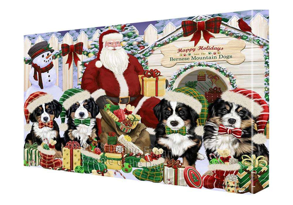 Happy Holidays Christmas Bernese Mountain Dogs House Gathering Canvas Print Wall Art Décor CVS78110