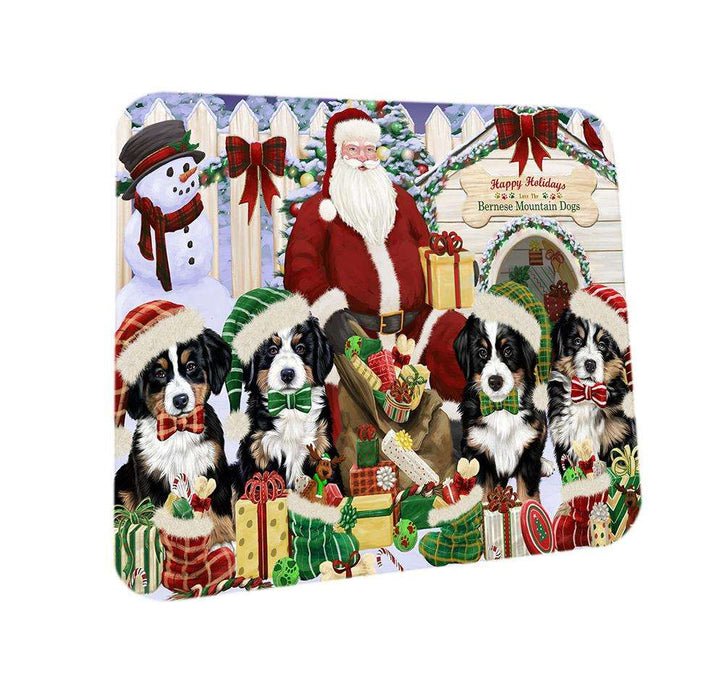 Happy Holidays Christmas Bernese Mountain Dogs House Gathering Coasters Set of 4 CST51239