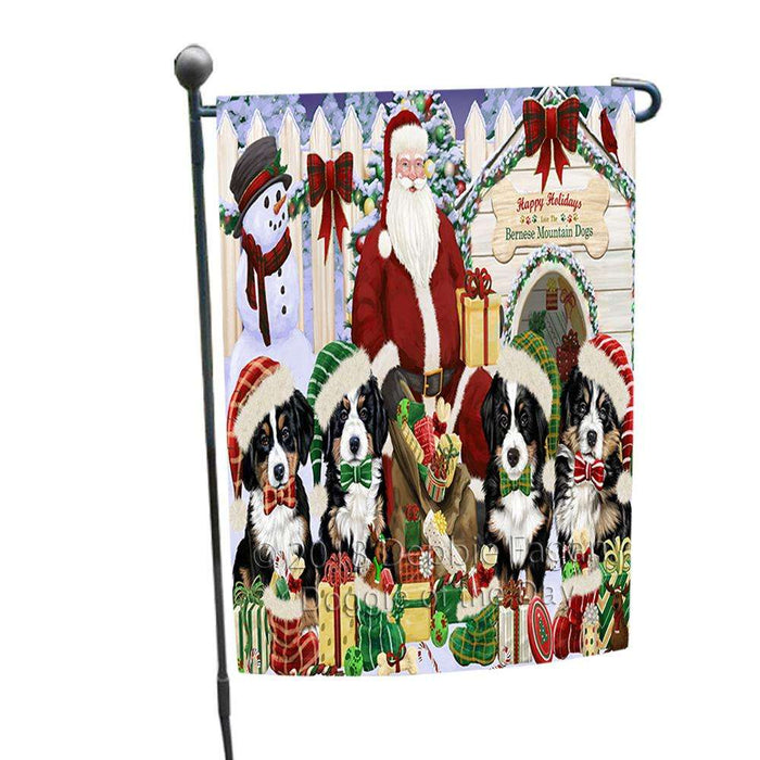 Happy Holidays Christmas Bernese Mountain Dogs House Gathering Garden Flag GFLG51202