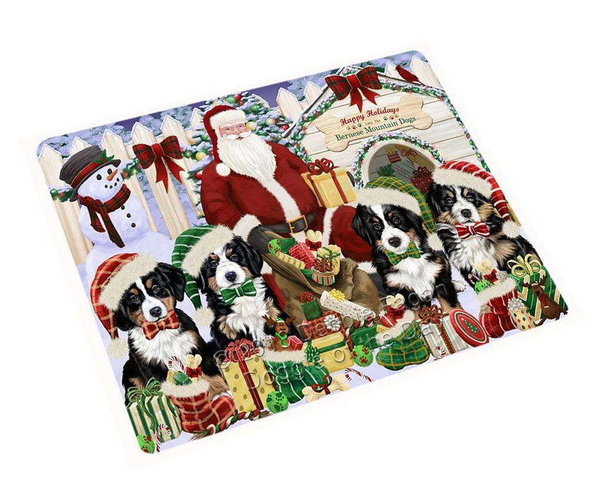 Happy Holidays Christmas Bernese Mountain Dogs House Gathering Large Refrigerator / Dishwasher Magnet RMAG67728