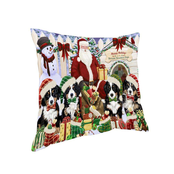 Happy Holidays Christmas Bernese Mountain Dogs House Gathering Pillow PIL61184