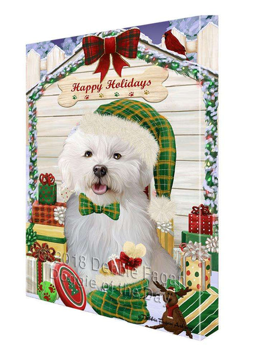 Happy Holidays Christmas Bichon Frise Dog House with Presents Canvas Print Wall Art Décor CVS78650