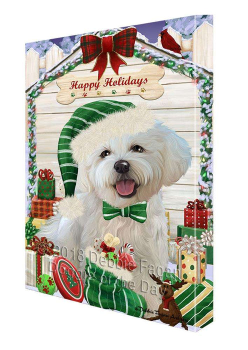 Happy Holidays Christmas Bichon Frise Dog House with Presents Canvas Print Wall Art Décor CVS78659