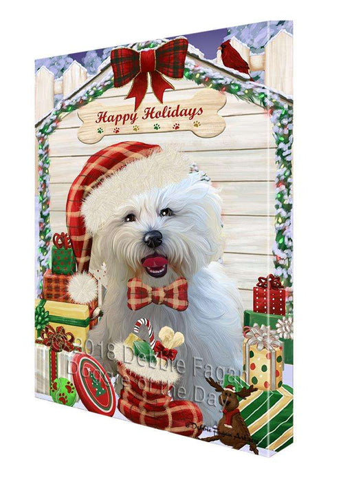 Happy Holidays Christmas Bichon Frise Dog House with Presents Canvas Print Wall Art Décor CVS78668