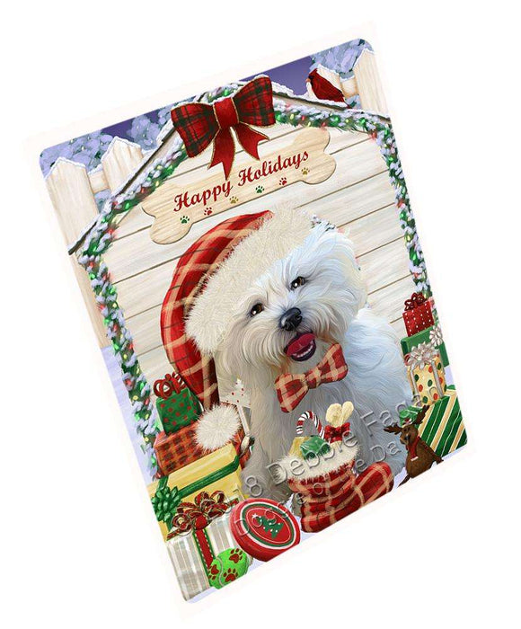 Happy Holidays Christmas Bichon Frise Dog House with Presents Cutting Board C58050