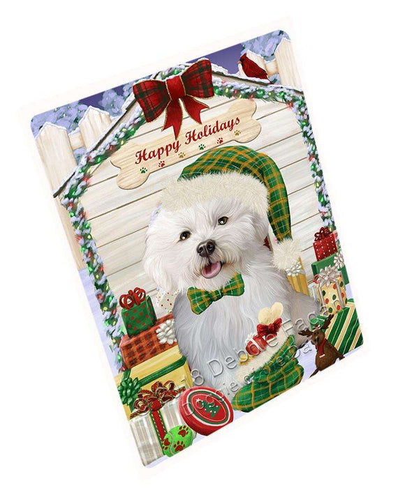 Happy Holidays Christmas Bichon Frise Dog House with Presents Large Refrigerator / Dishwasher Magnet RMAG68088