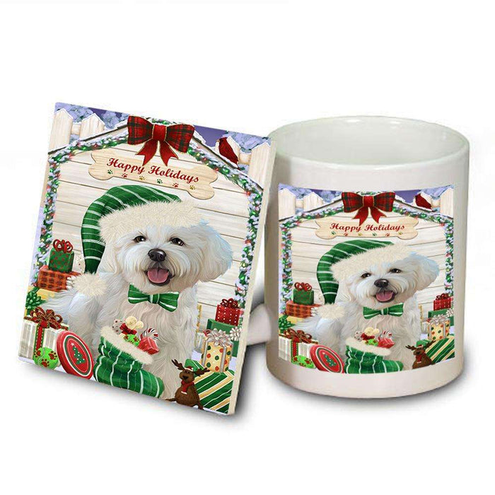 Happy Holidays Christmas Bichon Frise Dog House with Presents Mug and Coaster Set MUC51333