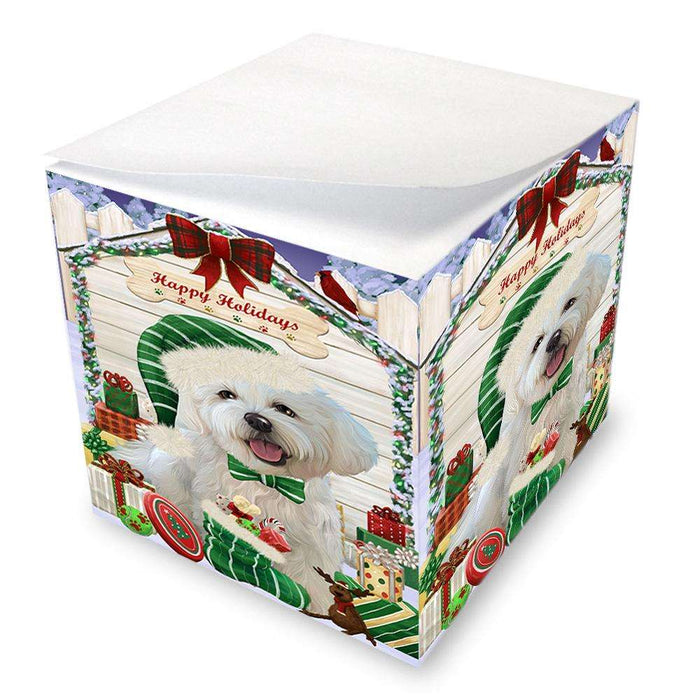 Happy Holidays Christmas Bichon Frise Dog House with Presents Note Cube NOC51341