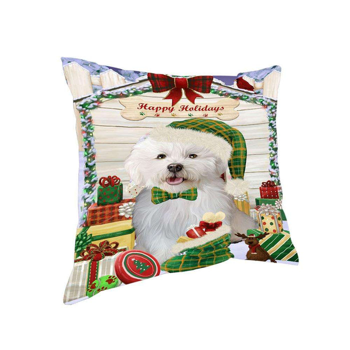 Happy Holidays Christmas Bichon Frise Dog House with Presents Pillow PIL61424