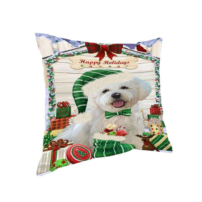 Happy Holidays Christmas Bichon Frise Dog House with Presents Pillow PIL61428