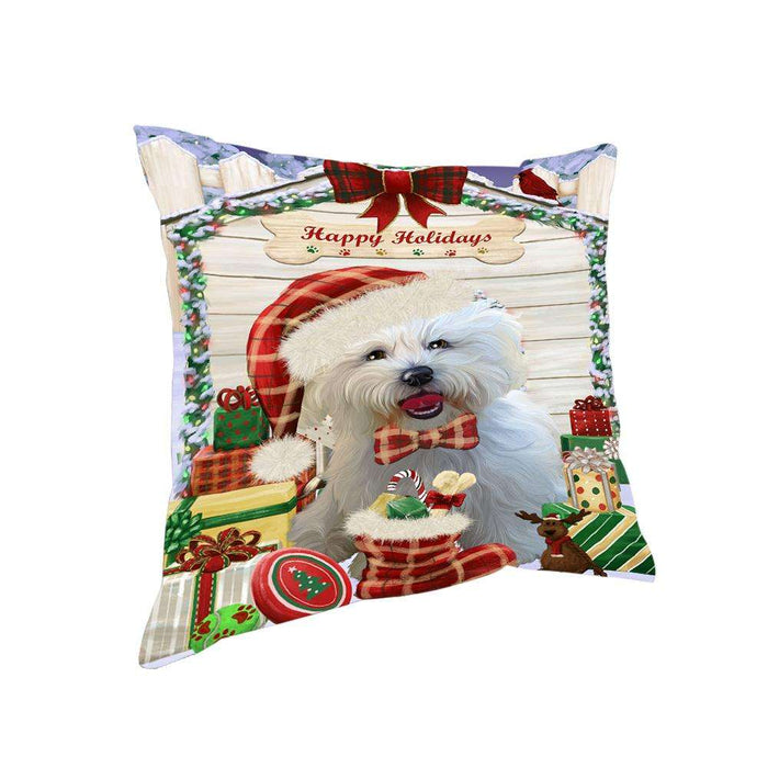 Happy Holidays Christmas Bichon Frise Dog House with Presents Pillow PIL61432