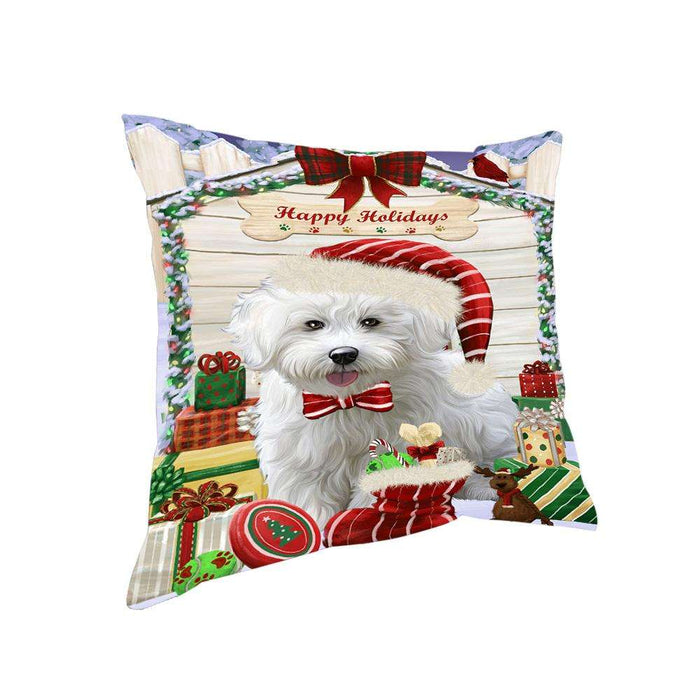 Happy Holidays Christmas Bichon Frise Dog House with Presents Pillow PIL61436