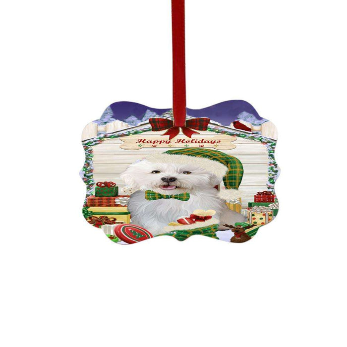 Happy Holidays Christmas Bichon Frise House With Presents Double-Sided Photo Benelux Christmas Ornament LOR49790