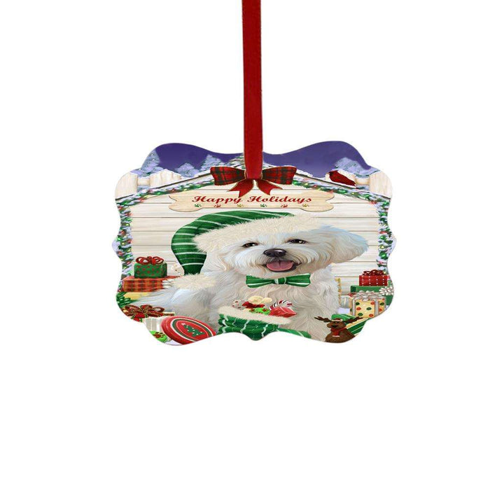 Happy Holidays Christmas Bichon Frise House With Presents Double-Sided Photo Benelux Christmas Ornament LOR49791
