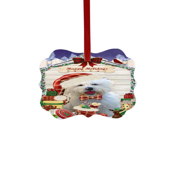 Happy Holidays Christmas Bichon Frise House With Presents Double-Sided Photo Benelux Christmas Ornament LOR49792