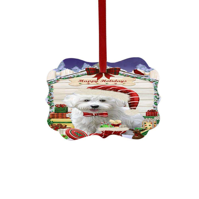Happy Holidays Christmas Bichon Frise House With Presents Double-Sided Photo Benelux Christmas Ornament LOR49793