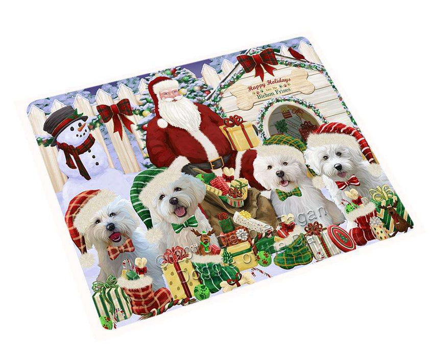 Happy Holidays Christmas Bichon Frises Dog House Gathering Cutting Board C57867