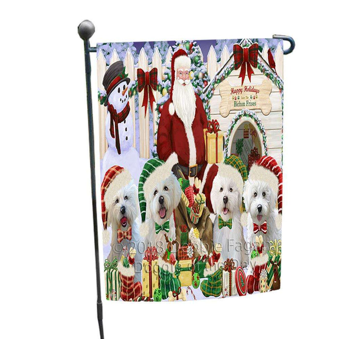 Happy Holidays Christmas Bichon Frises Dog House Gathering Garden Flag GFLG51203