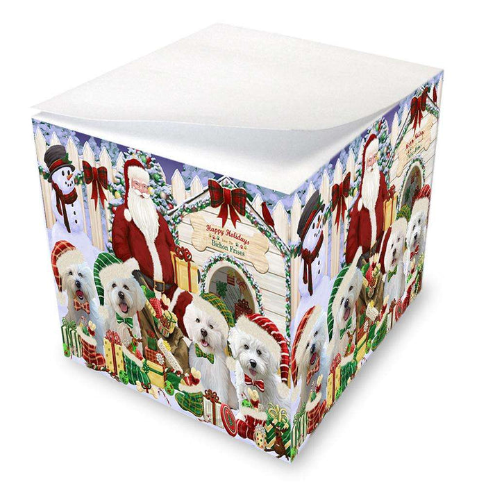 Happy Holidays Christmas Bichon Frises Dog House Gathering Note Cube NOC51281