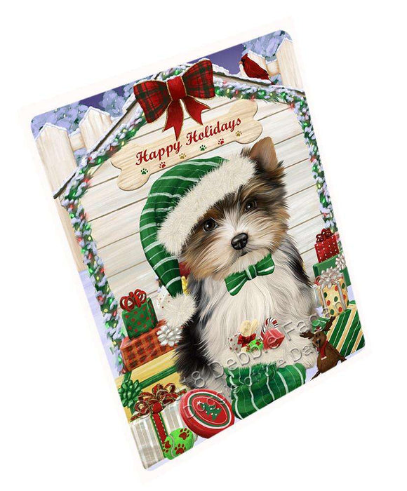 Happy Holidays Christmas Biewer Terrier Dog With Presents Blanket BLNKT89994