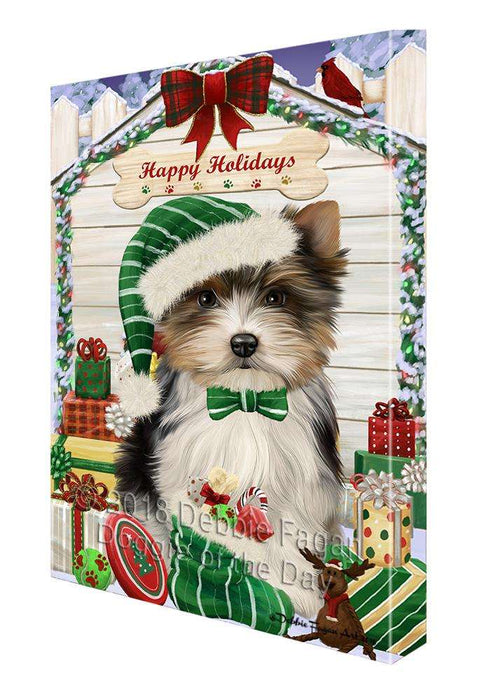 Happy Holidays Christmas Biewer Terrier Dog With Presents Canvas Print Wall Art Décor CVS90503