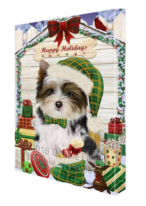 Happy Holidays Christmas Biewer Terrier Dog With Presents Canvas Print Wall Art Décor CVS90512