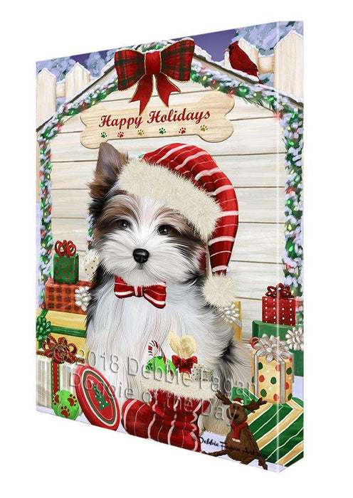Happy Holidays Christmas Biewer Terrier Dog With Presents Canvas Print Wall Art Décor CVS90521