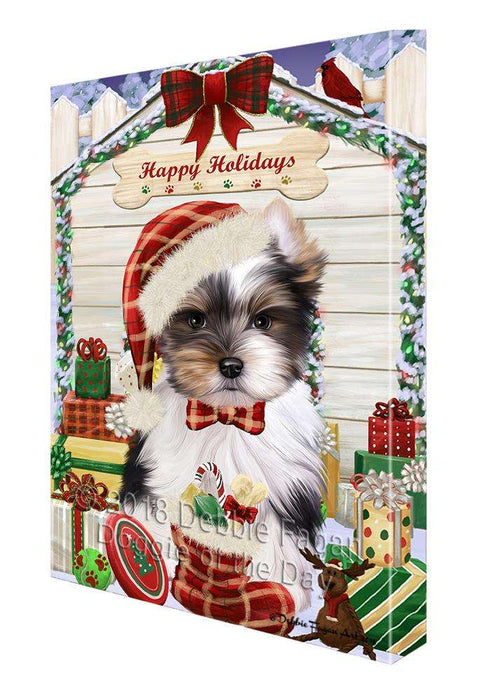 Happy Holidays Christmas Biewer Terrier Dog With Presents Canvas Print Wall Art Décor CVS90530