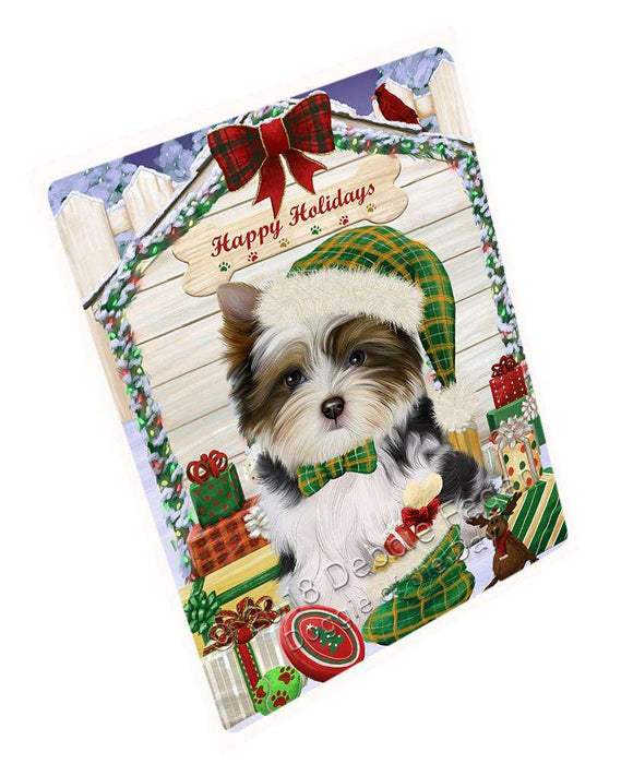 Happy Holidays Christmas Biewer Terrier Dog With Presents Large Refrigerator / Dishwasher Magnet RMAG75996