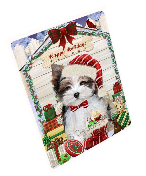 Happy Holidays Christmas Biewer Terrier Dog With Presents Large Refrigerator / Dishwasher Magnet RMAG76002