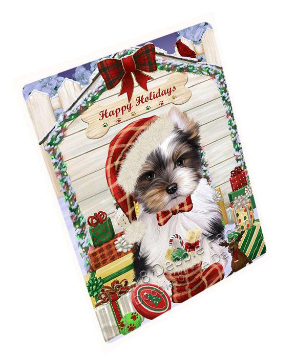 Happy Holidays Christmas Biewer Terrier Dog With Presents Large Refrigerator / Dishwasher Magnet RMAG76008
